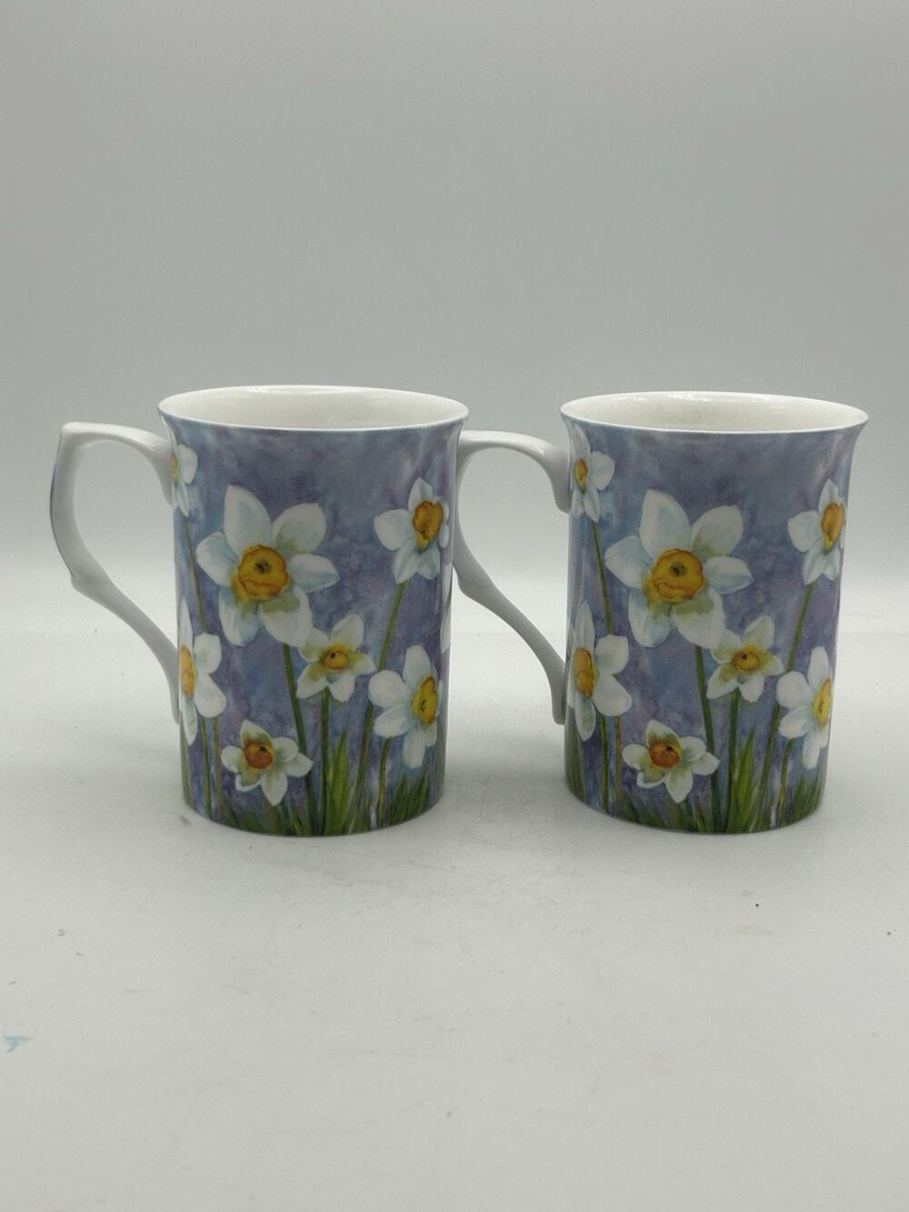 Flower Coffee Mugs Stechcol Gracie Bone China Daffodil Colorful. Set Of Two.
